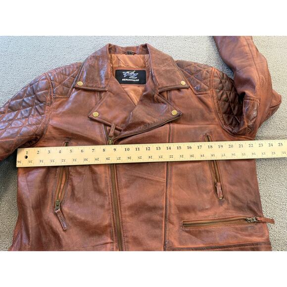 FZ Merchandise Men's Brown Leather Motorcycle Jacket Quilted Shoulders - Picture 6 of 16